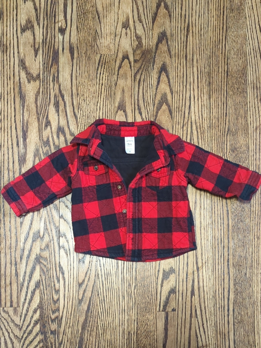 Red and Black Plaid Flannel Button-Up Shirt for Baby